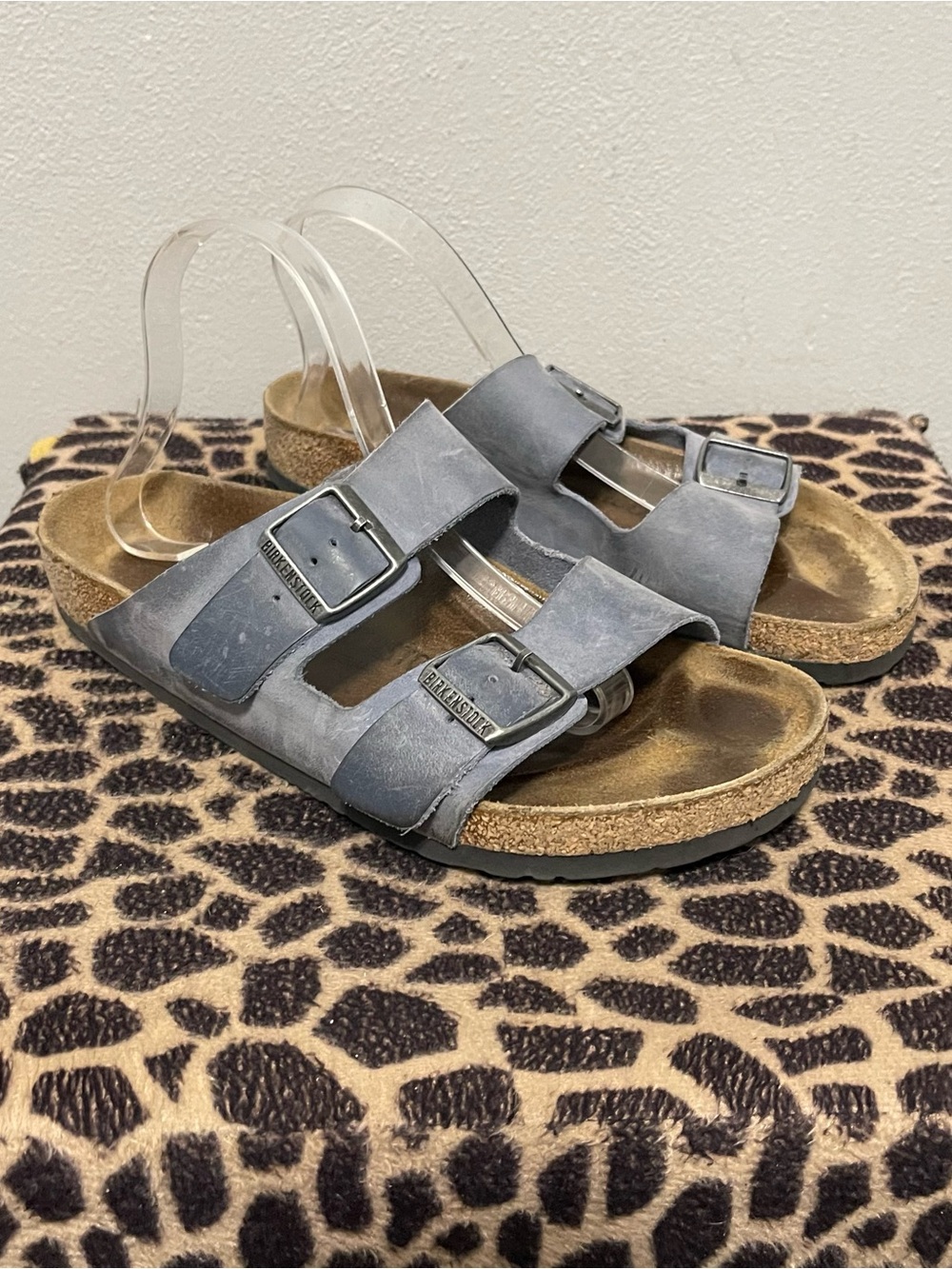 Birkenstock Arizona Double Strap Leather Sandals Blue Casual Unisex Euro 42/L11